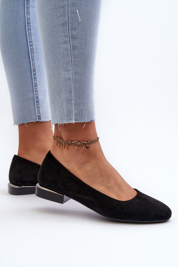 Women's Ballerina Flats in Eco-Suede with Low Heel Black Sergio Leone PB202