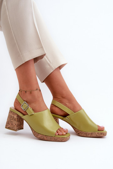 Women's Eco Leather Sandals with Heel Sergio Leone Pistachio 2