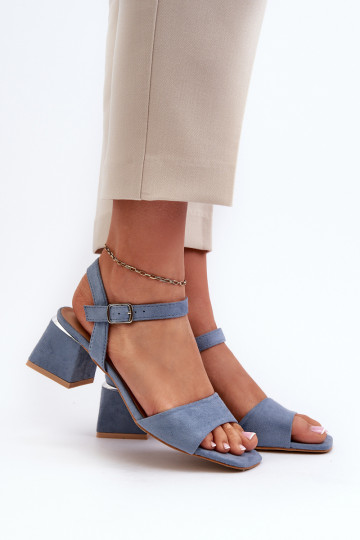 Women's Sandals On Block Heel In Blue Faux Suede Leisha 2