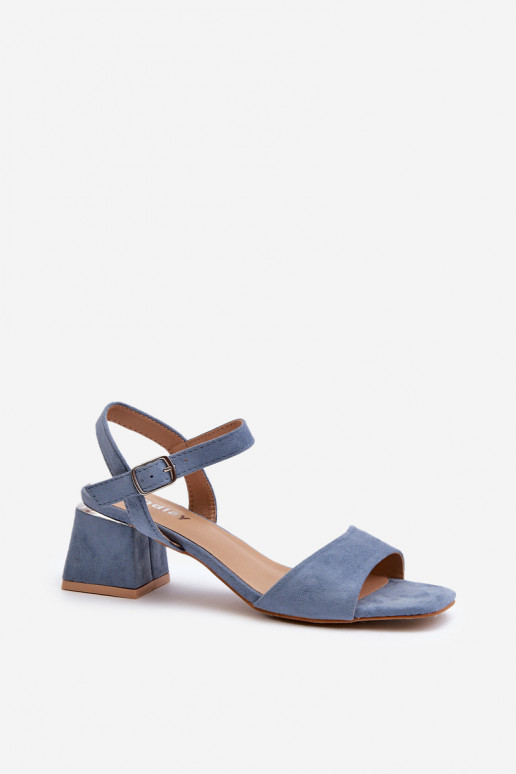 Women's Sandals On Block Heel In Blue Faux Suede Leisha Women's Sandals On Block Heel In Blue Faux Suede Leisha