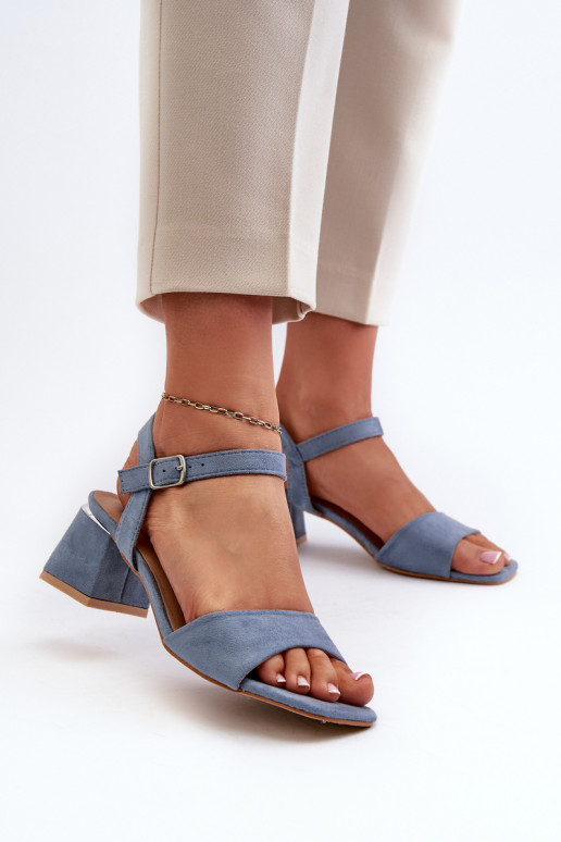 Women's Sandals On Block Heel In Blue Faux Suede Leisha Women's Sandals On Block Heel In Blue Faux Suede Leisha