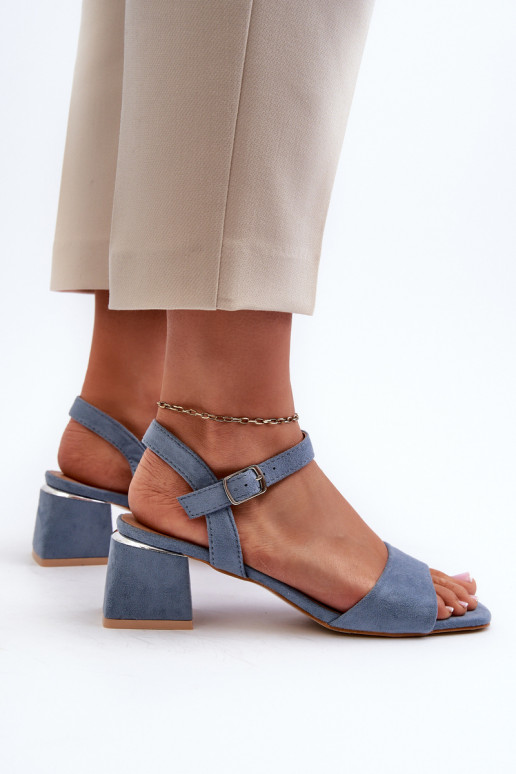 Women's Sandals On Block Heel In Blue Faux Suede Leisha Women's Sandals On Block Heel In Blue Faux Suede Leisha