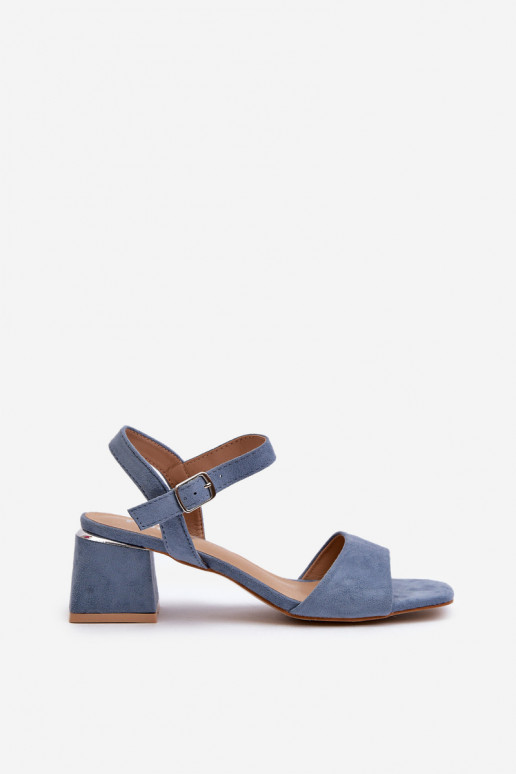 Women's Sandals On Block Heel In Blue Faux Suede Leisha Women's Sandals On Block Heel In Blue Faux Suede Leisha