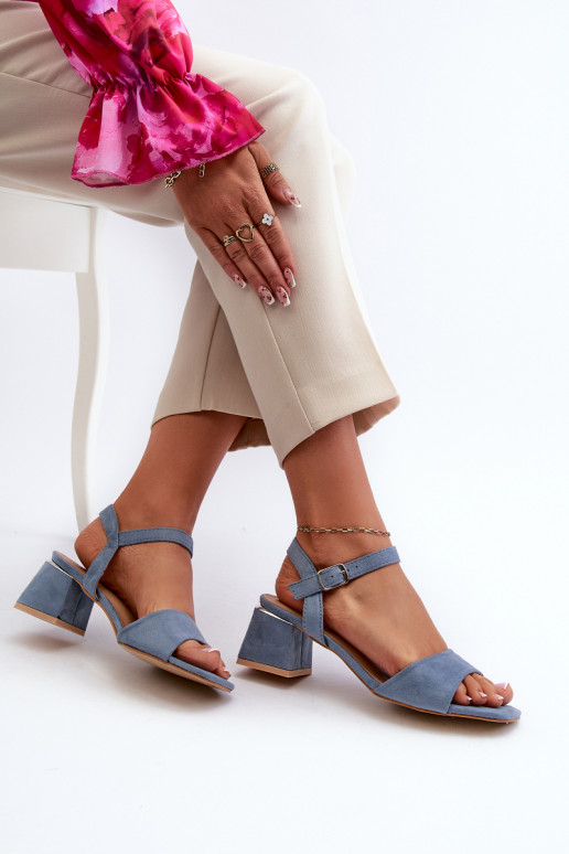 Women's Sandals On Block Heel In Blue Faux Suede Leisha Women's Sandals On Block Heel In Blue Faux Suede Leisha