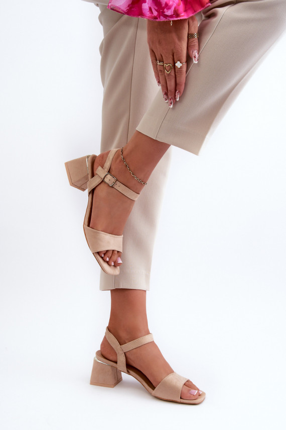 Women's Beige Faux Suede Block Heel Sandals Leisha
