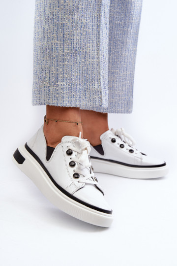 White Leather Women's Lacquered Sneakers