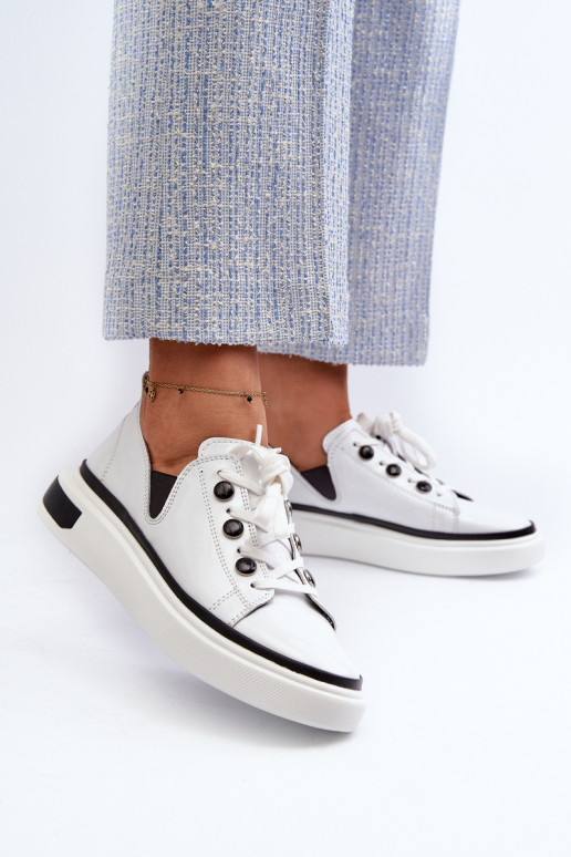 White Leather Women's Lacquered Sneakers