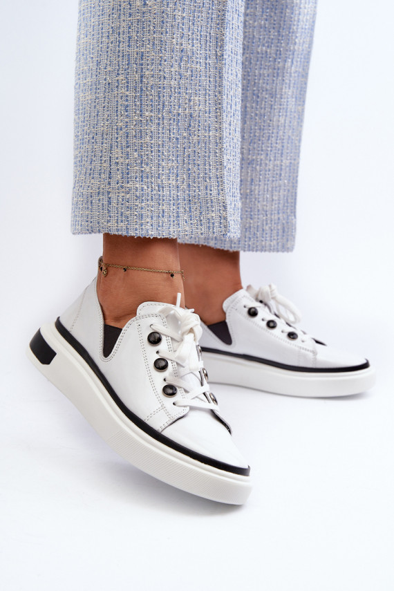 White Leather Women's Lacquered Sneakers