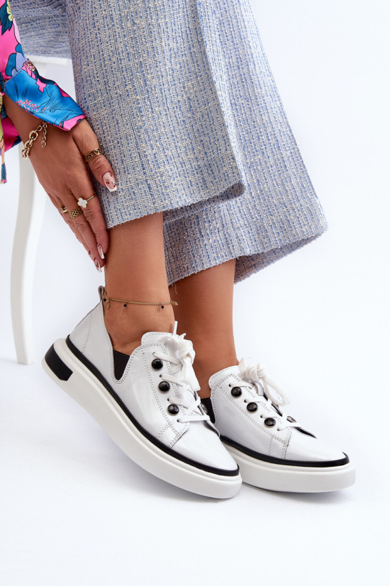 White Leather Women's Lacquered Sneakers