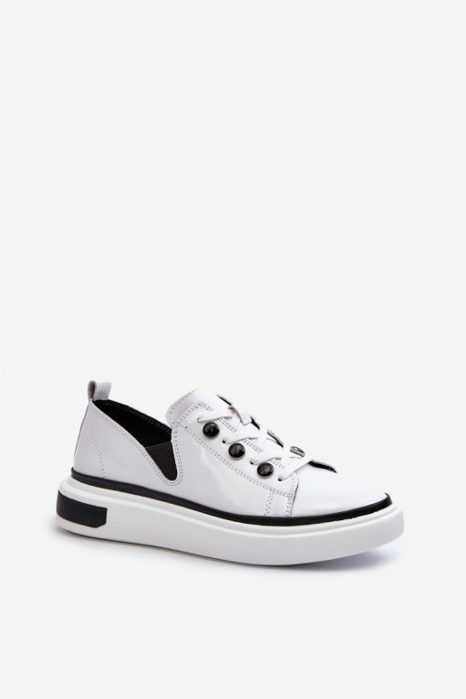 White Leather Women's Lacquered Sneakers