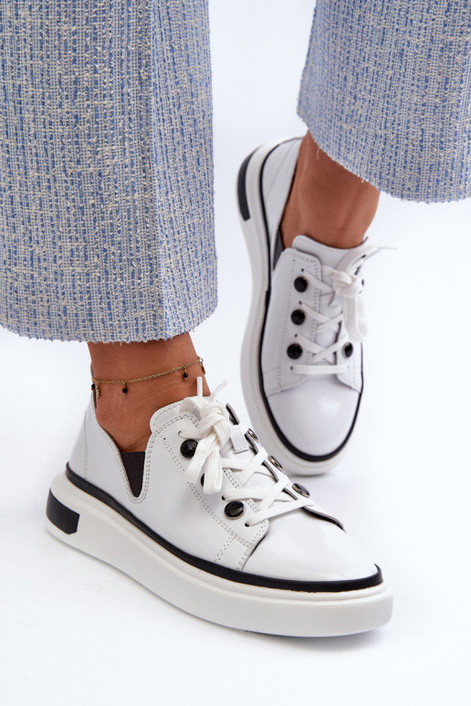 White Leather Women's Lacquered Sneakers
