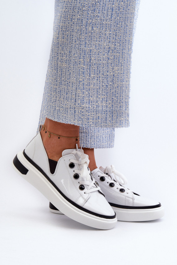 White Leather Women's Lacquered Sneakers D&A LR535