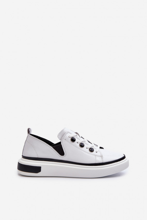 White Leather Women's Lacquered Sneakers