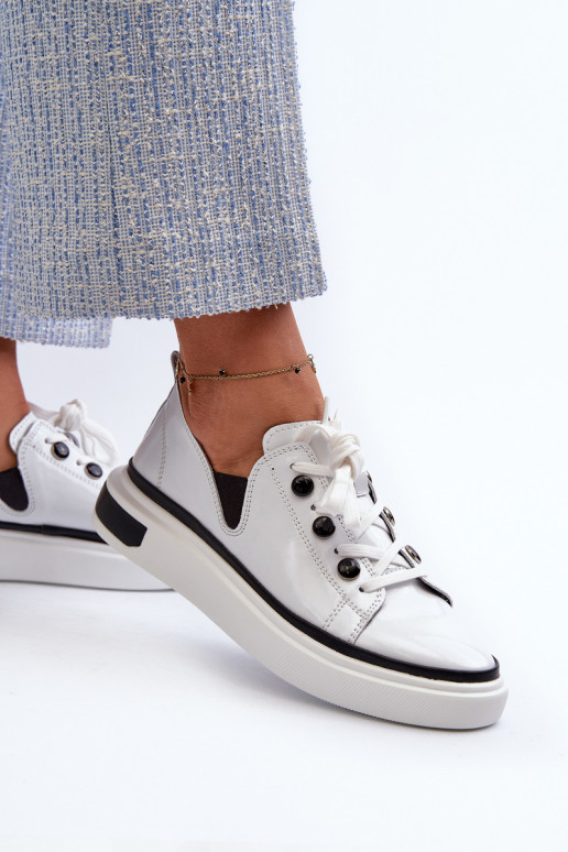 White Leather Women's Lacquered Sneakers D&A LR535