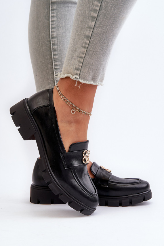 Elegant Women's Loafers with Black Gold Detail Tosisa