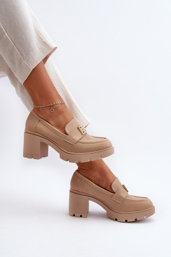 Women's Shoes on Chunky Heel with Decoration Beige Ranunca
