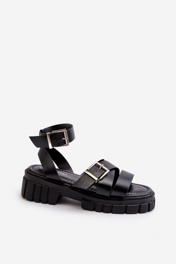 Women's Black Eco Leather Sandals with Straps Eladira