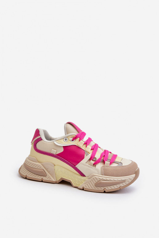 Women's Fashionable Lace-up Sports Shoes Beige-Pink Chillout!