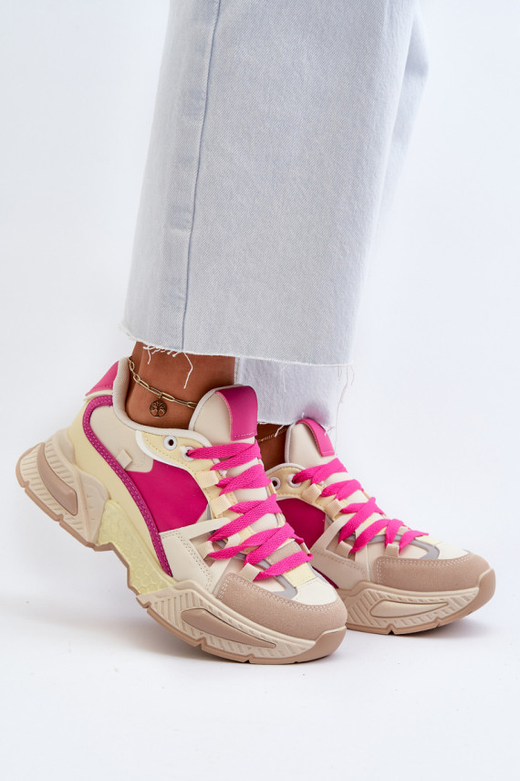 Women's Fashionable Lace-up Sports Shoes Beige-Pink Chillout!