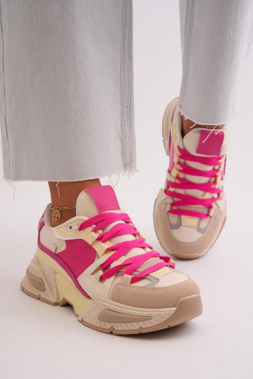 Women's Fashionable Lace-up Sports Shoes Beige-Pink Chillout!