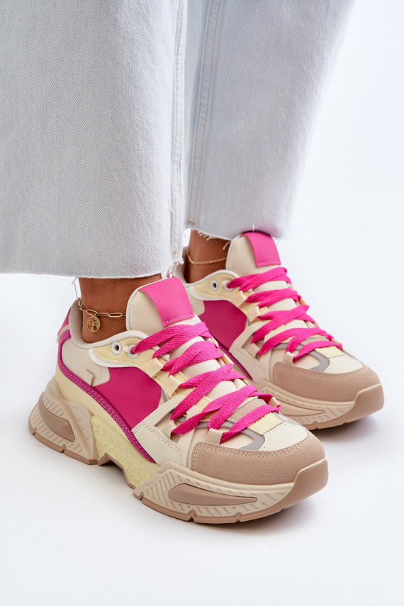 Women's Fashionable Lace-up Sports Shoes Beige-Pink Chillout!