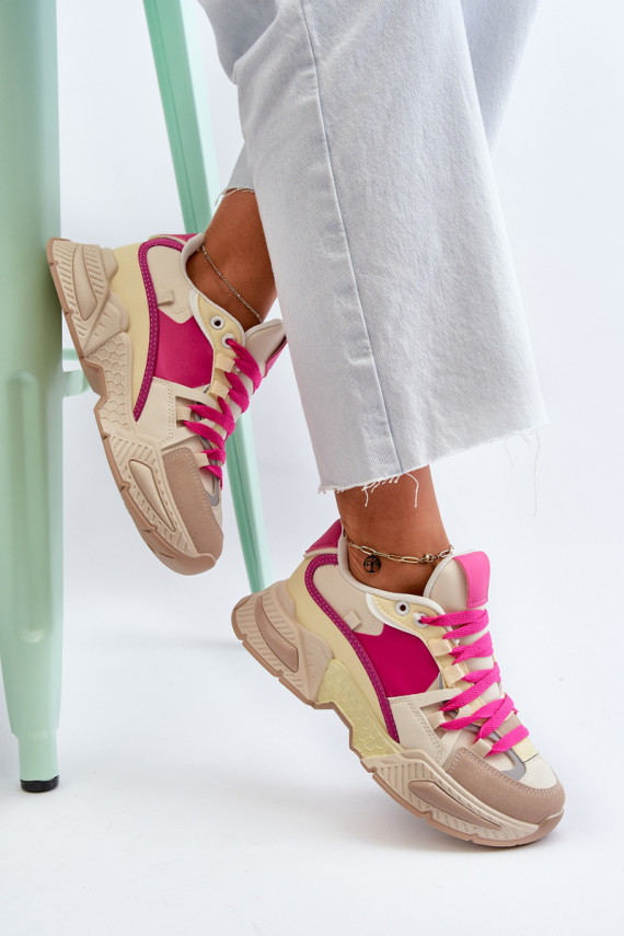 Women's Fashionable Lace-up Sports Shoes Beige-Pink Chillout!