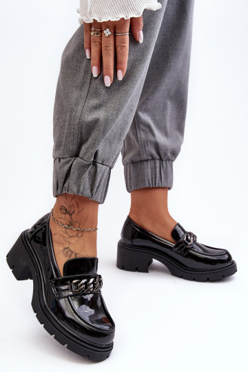 Women's Glossy Low Heel Shoes Black Blimma