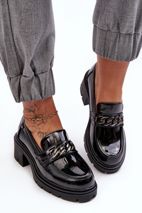 Women's Glossy Low Heel Shoes Black Blimma