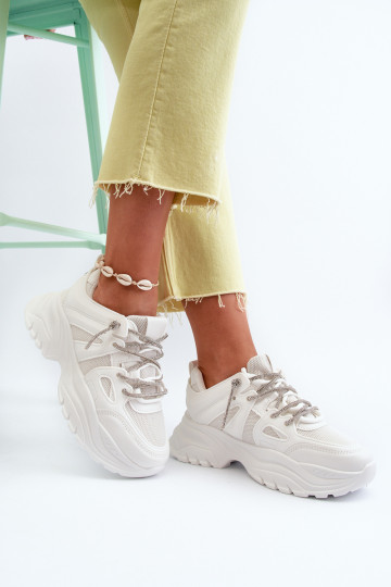 Women's sneakers on a chunky sole with decorative lacing White Relissa 2
