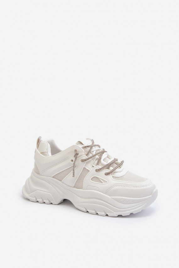 Women's sneakers on a chunky sole with decorative lacing White Relissa