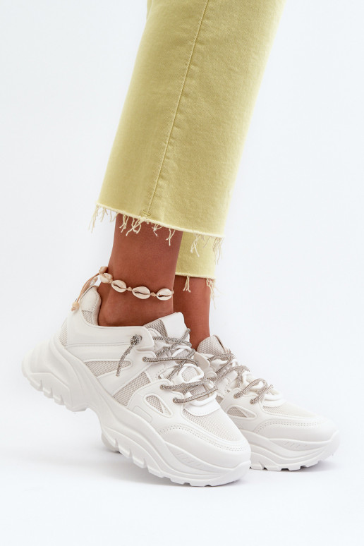 Women's sneakers on a chunky sole with decorative lacing White Relissa Women's sneakers on a chunky sole with decorative lacing White Relissa