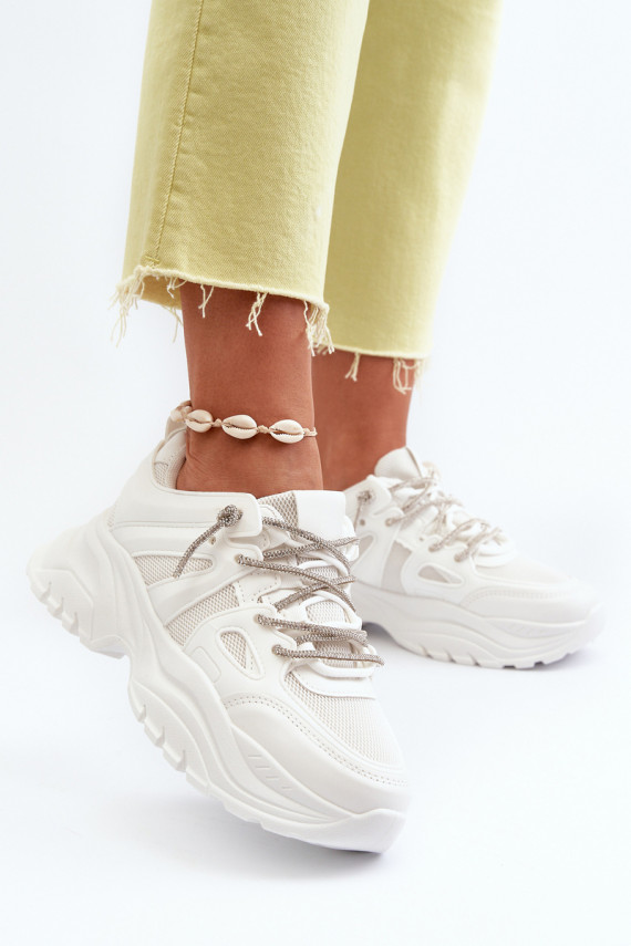 Women's sneakers on a chunky sole with decorative lacing White Relissa
