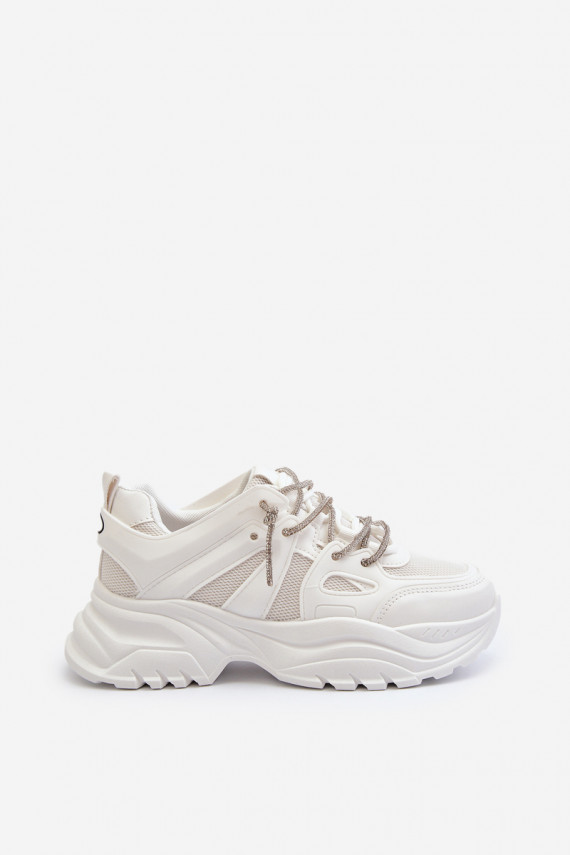 Women's sneakers on a chunky sole with decorative lacing White Relissa