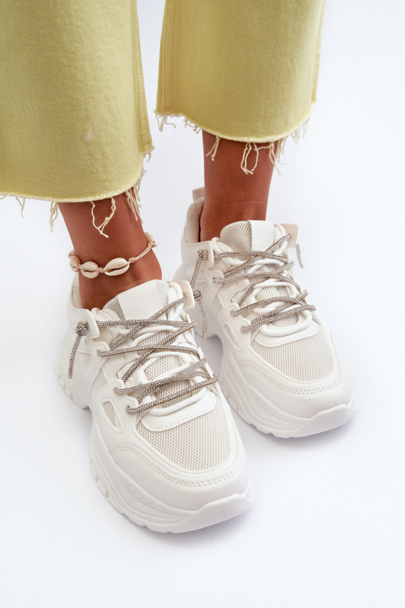 Women's sneakers on a chunky sole with decorative lacing White Relissa