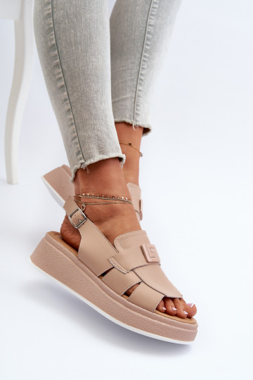 Leather Women's Platform and Wedge Sandals Dark Beige Vivitellia 2