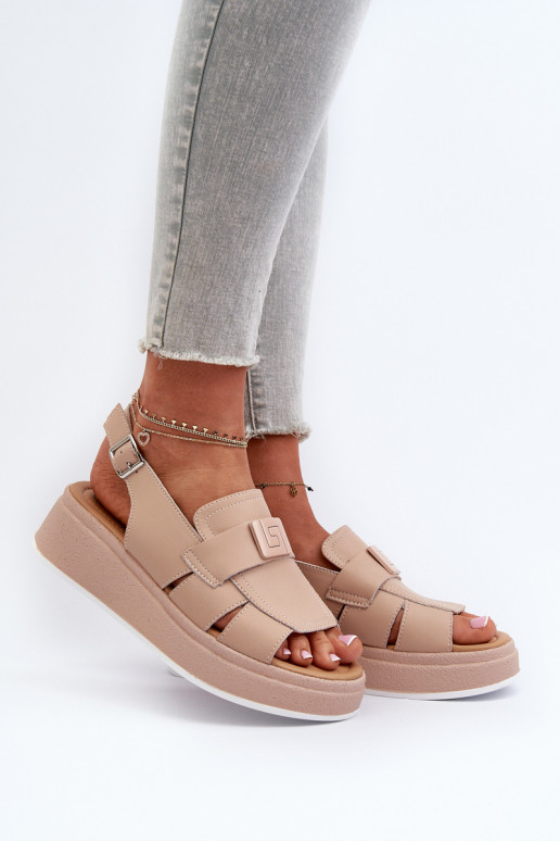 Leather Women's Platform and Wedge Sandals Dark Beige Vivitellia Leather Women's Platform and Wedge Sandals Dark Beige Vivitellia
