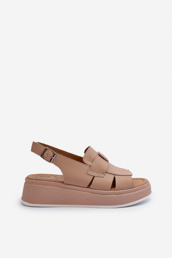 Leather Women's Platform and Wedge Sandals Dark Beige Vivitellia