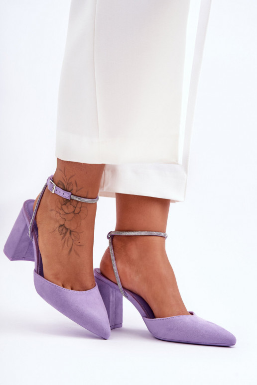 Women's Suede Pumps with Ornamental Strap Purple Lirosa