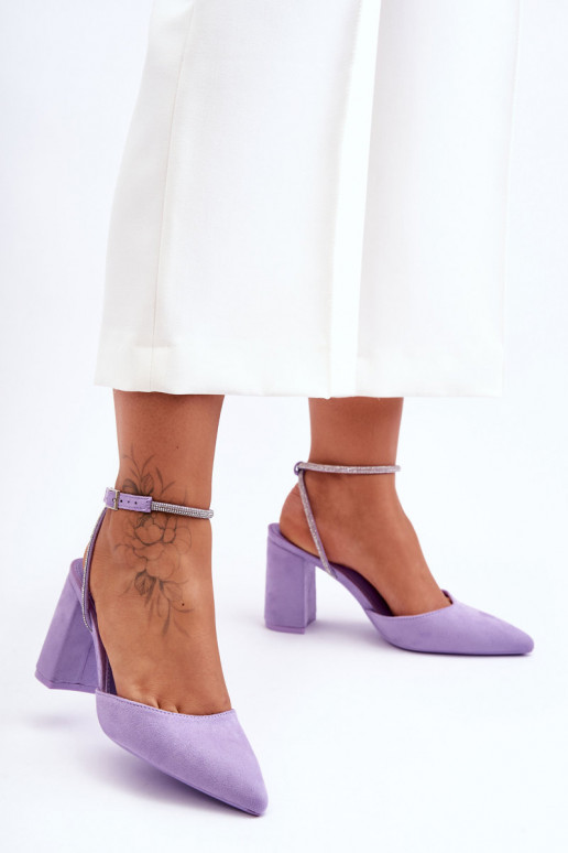 Women's Suede Pumps with Ornamental Strap Purple Lirosa