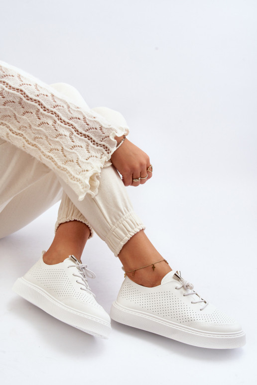 White Women's Cutout Sneakers Unassemia White Women's Cutout Sneakers Unassemia