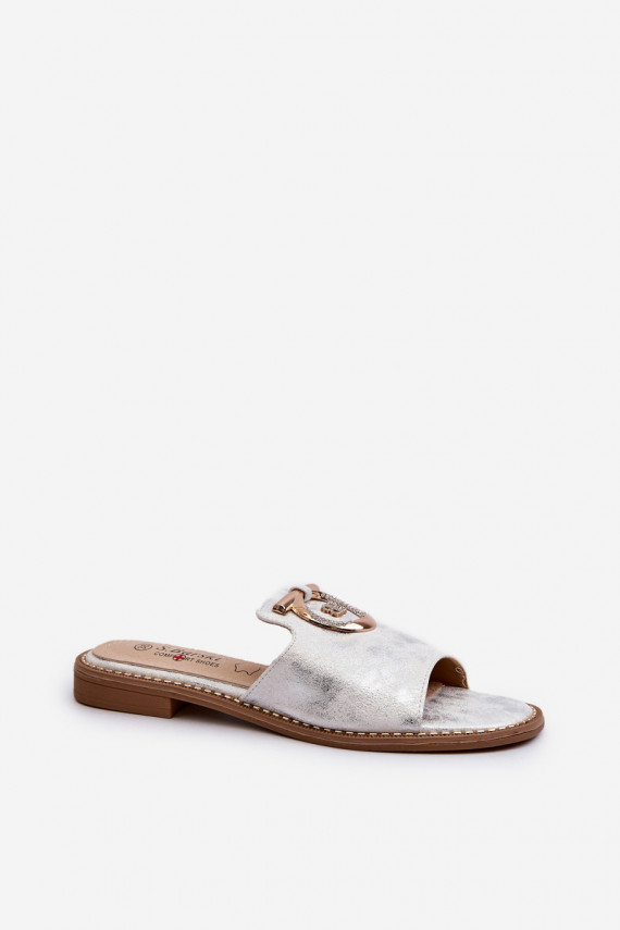 Elegant shiny women's slippers with decoration S.Barski silver