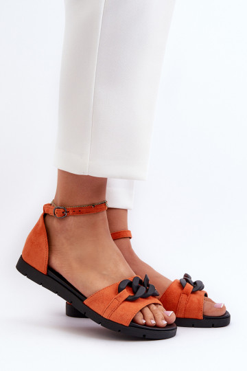 Women's Flat Sandals With Chain Vinceza 17320 Orange 2