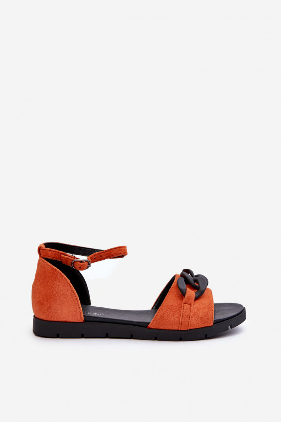 Women's Flat Sandals With Chain Vinceza 17320 Orange