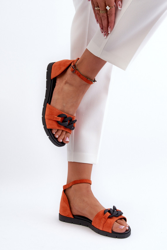 Women's Flat Sandals With Chain Vinceza 17320 Orange