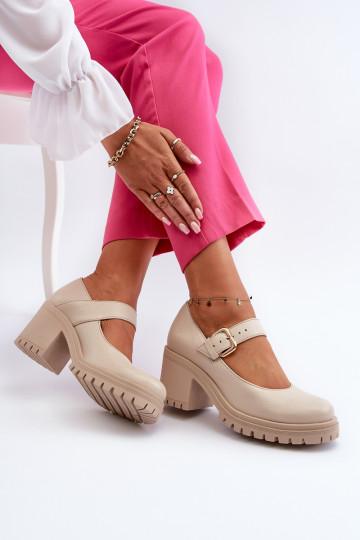 Zazoo Leather Beige Court Shoes 2