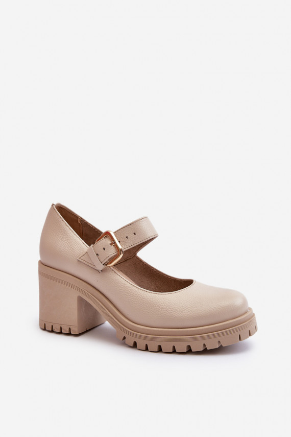 Zazoo 20166 Leather Beige Court Shoes