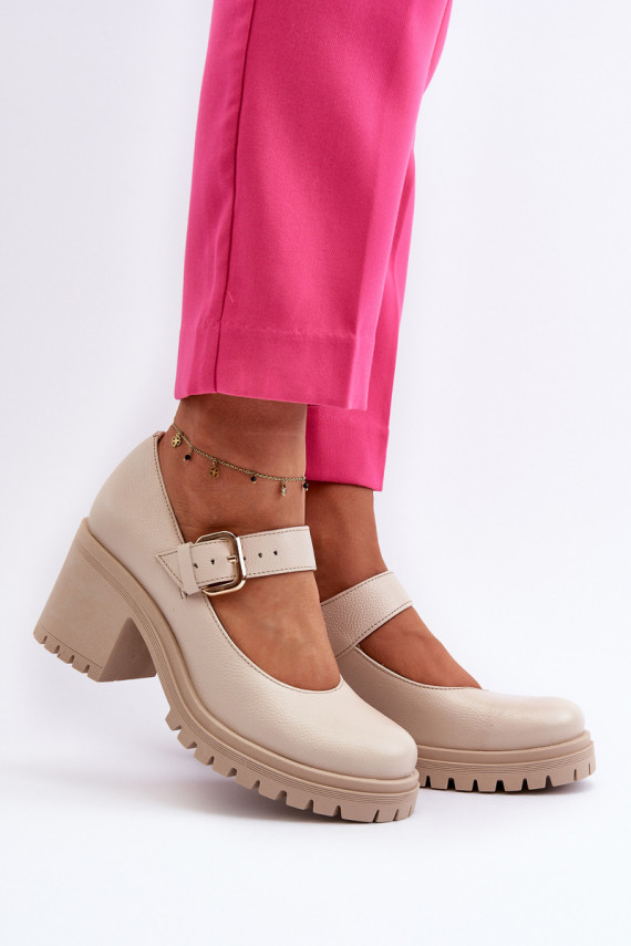 Zazoo Leather Beige Court Shoes