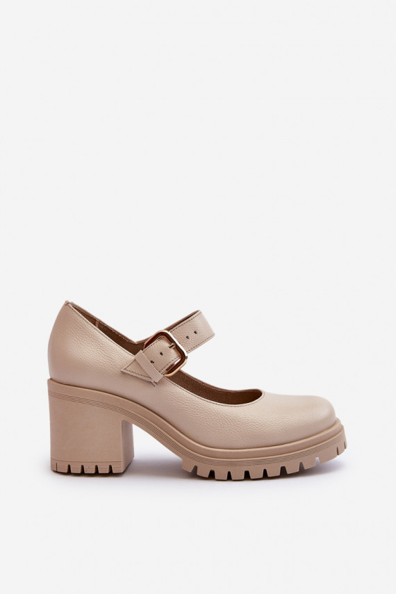 Zazoo 20166 Leather Beige Court Shoes