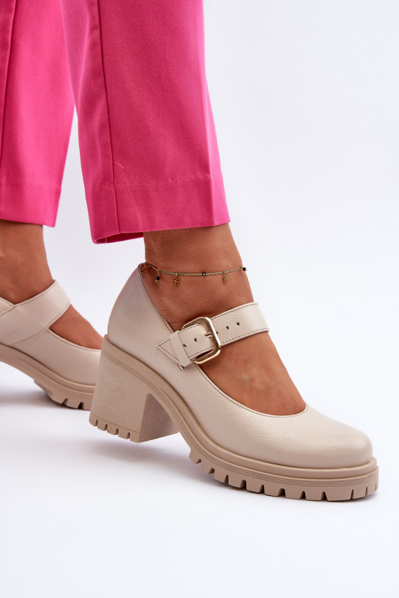 Zazoo Leather Beige Court Shoes