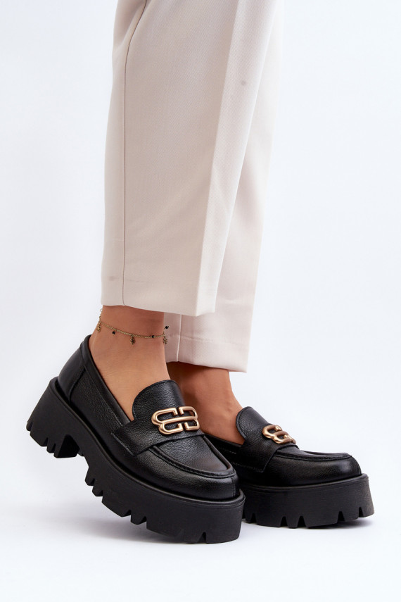 Zazoo Women's Genuine Leather Loafers Black